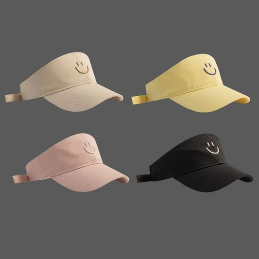 Embroidered Sun Face Visor Smiley