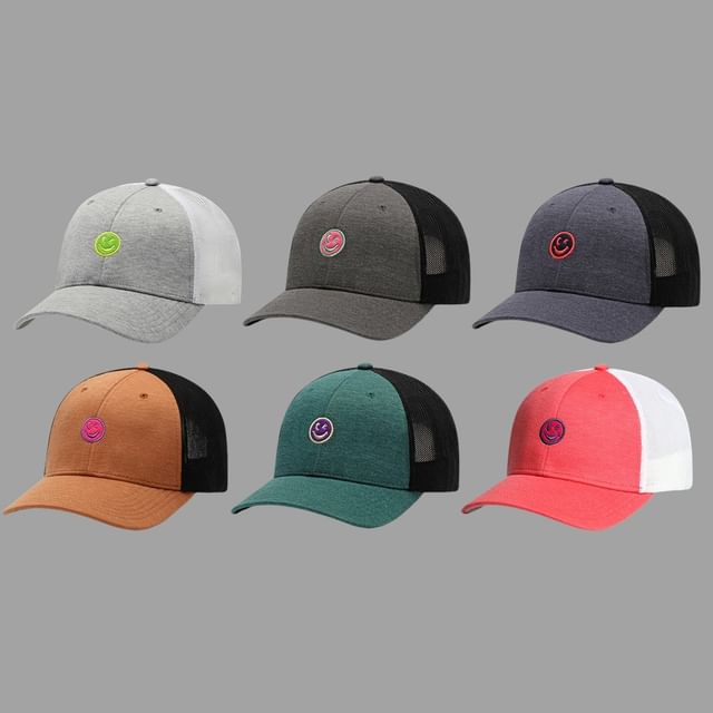 Trucker Cap Two Tone Smiley Face Embroidered