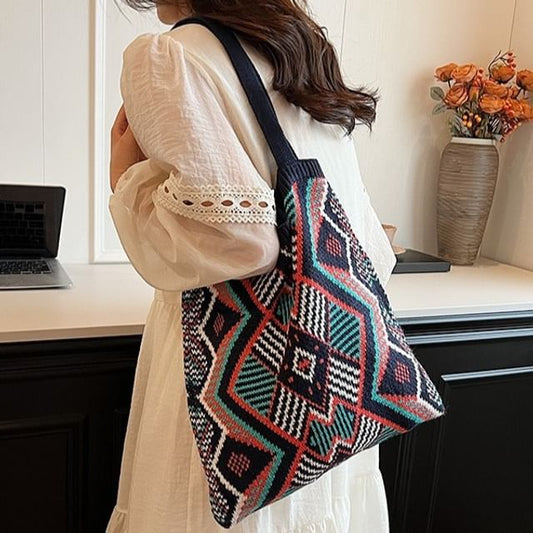 Patterned Geometric Knit Bag Tote
