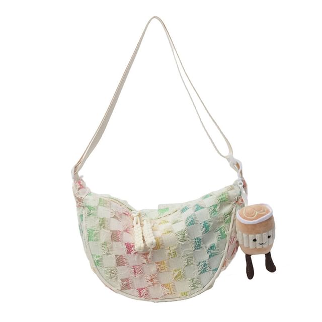Distressed Patterned Fabric Crossbody Bag