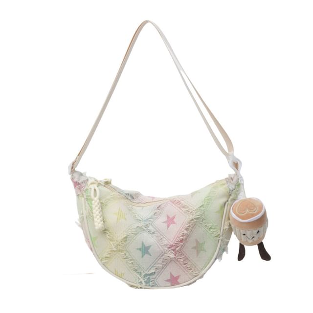 Distressed Patterned Fabric Crossbody Bag