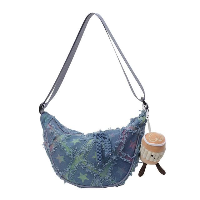 Distressed Patterned Fabric Crossbody Bag