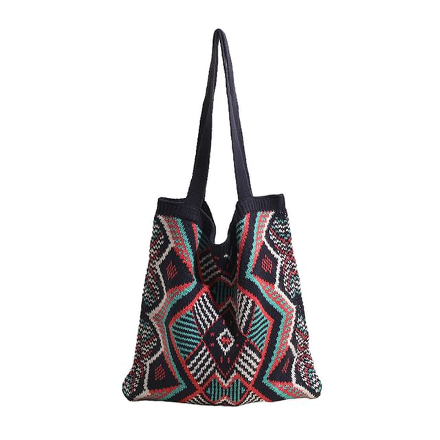 Patterned Geometric Knit Bag Tote