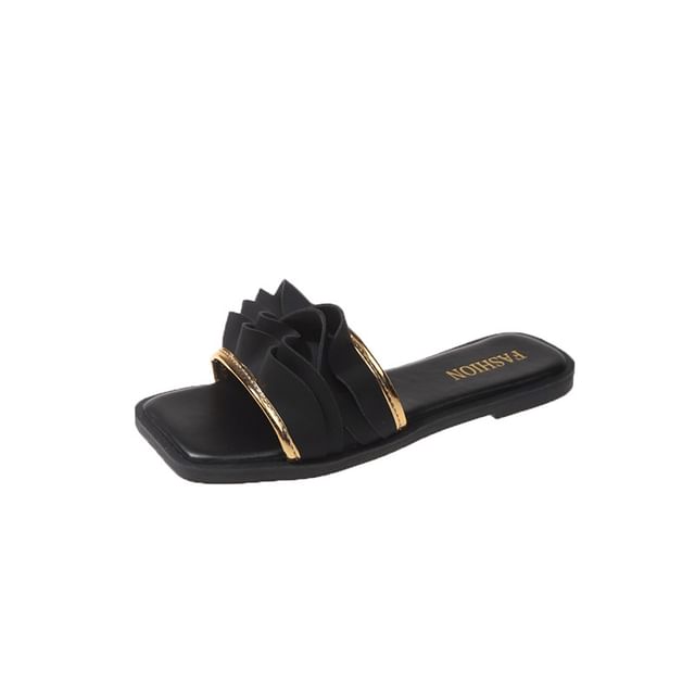 Ruffle Slide Sandals Square Toe