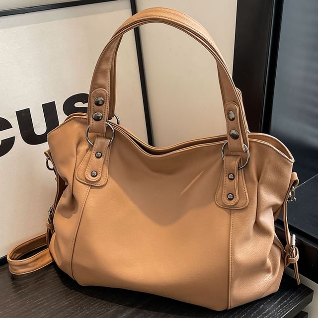 Plain Bag Faux Tote Leather
