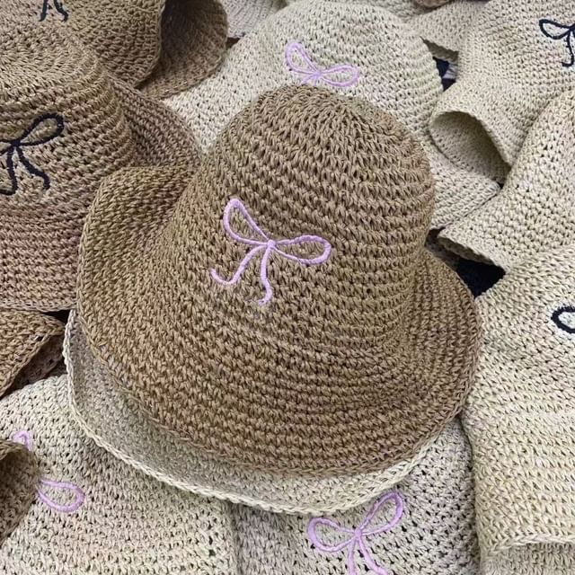 Bow Embroidered Straw Hat