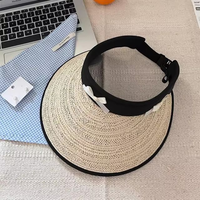 Ribbon Piped Hat Straw Sun