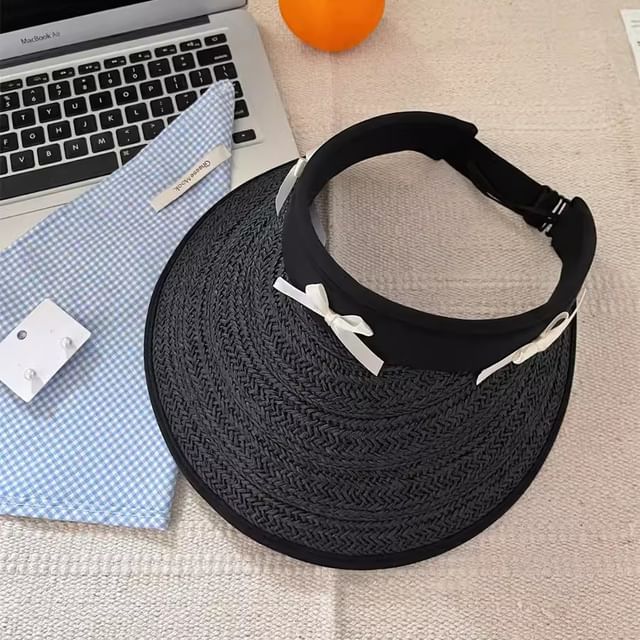 Ribbon Piped Hat Straw Sun