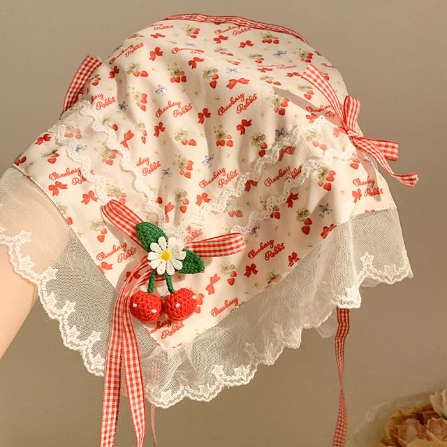 Scrunchie Designs) (Various Bandana Trim Lace Floral Cherry /