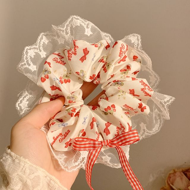 Scrunchie Designs) (Various Bandana Trim Lace Floral Cherry /