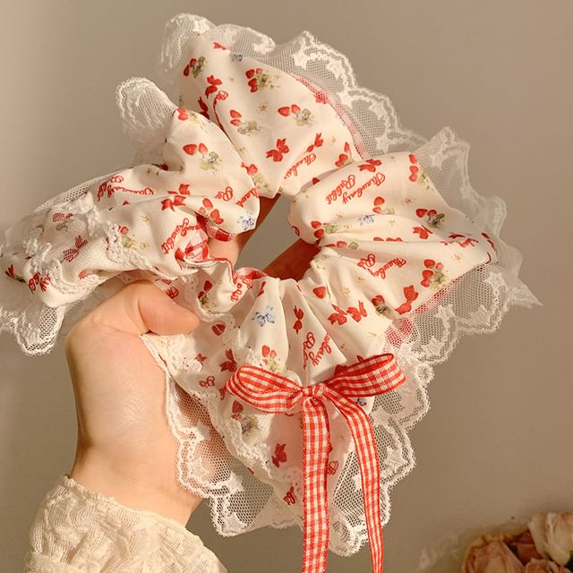 Scrunchie Designs) (Various Bandana Trim Lace Floral Cherry /