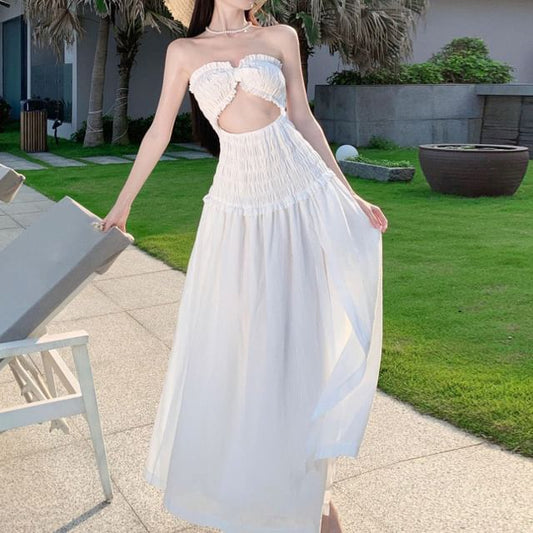 Dress Maxi A-Line Plain Cutout Slit Tube