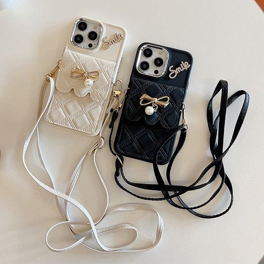 Holder Case Card Phone Faux Leather Lanyard