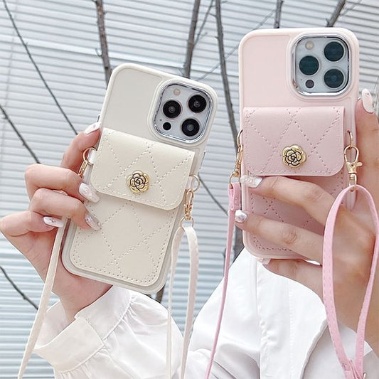 Holder Phone Card Lanyard Case Leather Faux