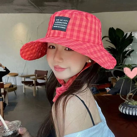 Applique Bucket Lettering Plaid Hat