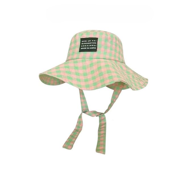 Applique Bucket Lettering Plaid Hat