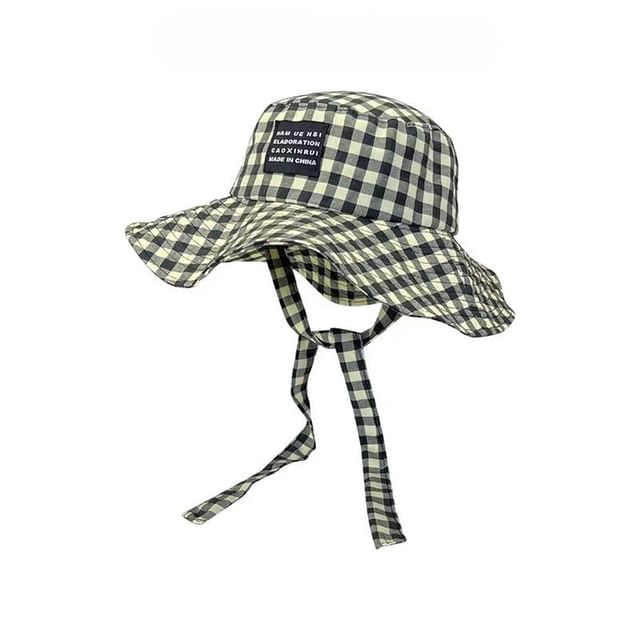 Applique Bucket Lettering Plaid Hat