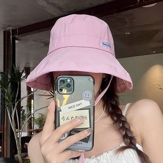 Bucket Applique Hat Striped Lettering