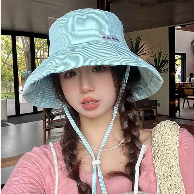 Bucket Applique Hat Striped Lettering