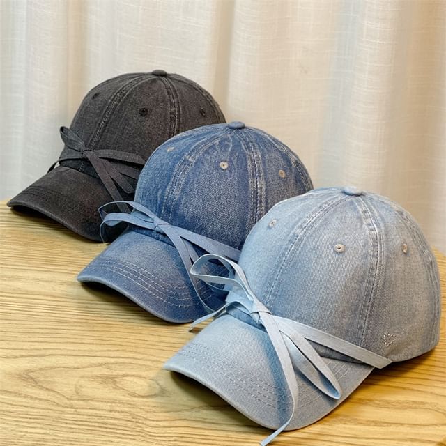 Cap Bow Washed Denim Baseball