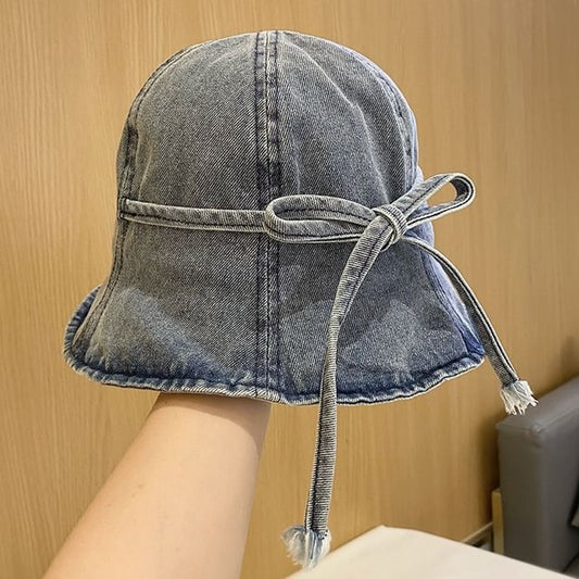 Bow Denim Hat Washed Cloche