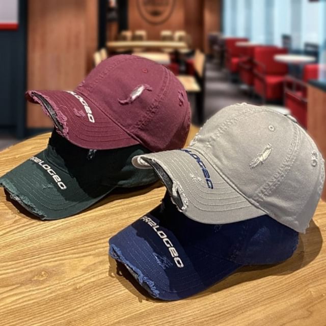 Cap Baseball Lettering Embroidered Distressed