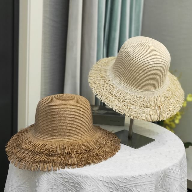 Plain Straw Hat Sun Fringed