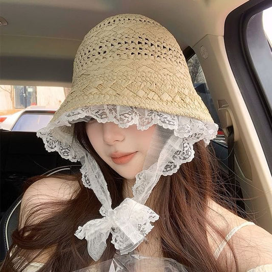 Trim Straw Lace Hat Bucket