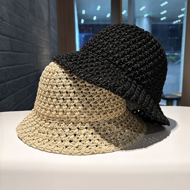 Knit Plain Hat Perforated Bucket