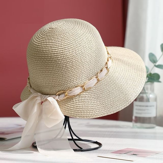 Chained Straw Sun Hat Bow