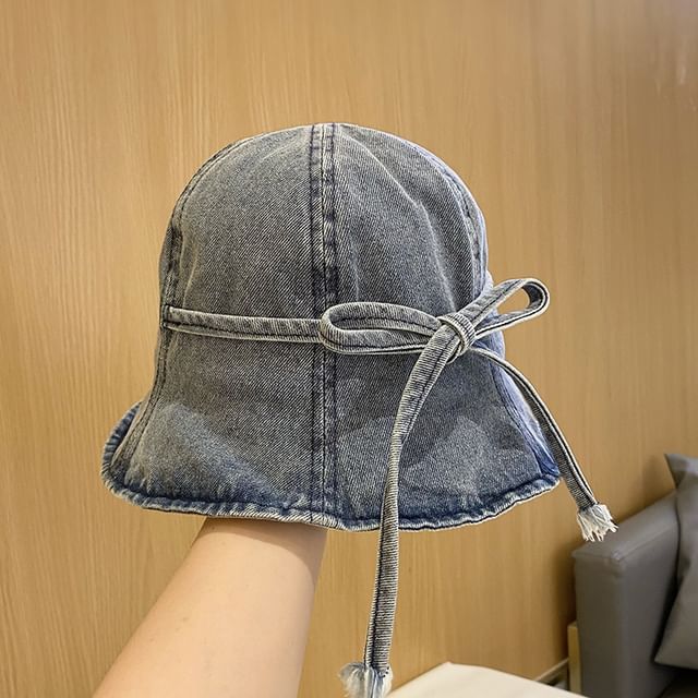 Bow Denim Hat Washed Cloche