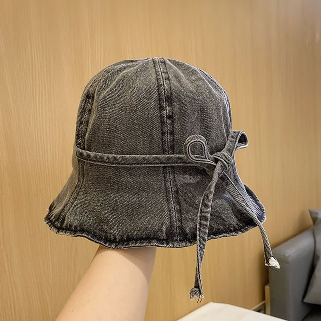 Bow Denim Hat Washed Cloche