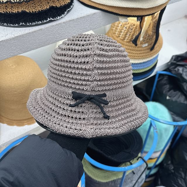 Bow Hat Bucket Knit Perforated