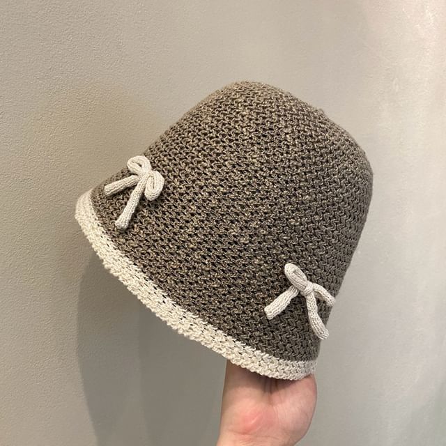 Knit Hat Bow Cloche Contrast Trim