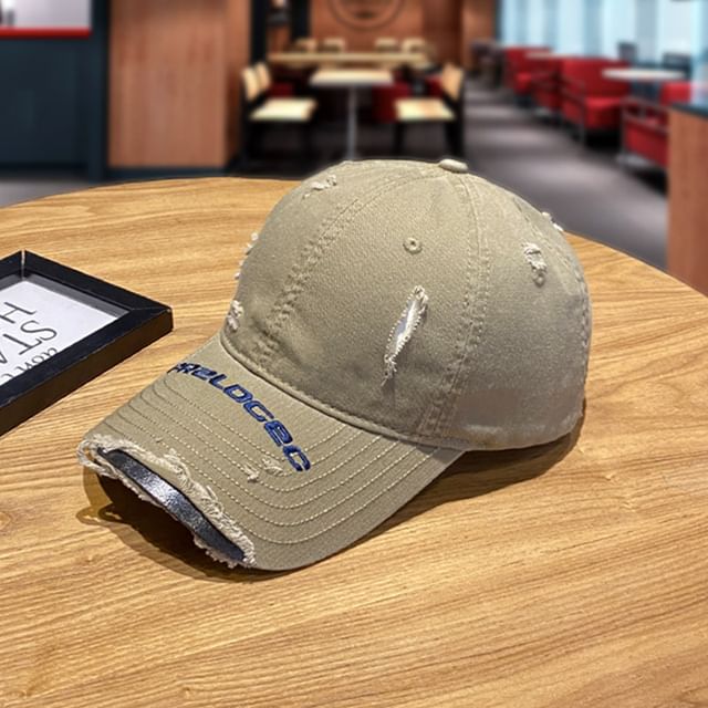 Cap Baseball Lettering Embroidered Distressed