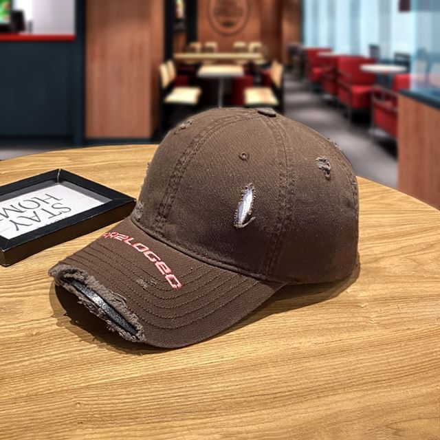 Cap Baseball Lettering Embroidered Distressed