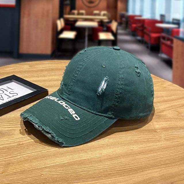 Cap Baseball Lettering Embroidered Distressed