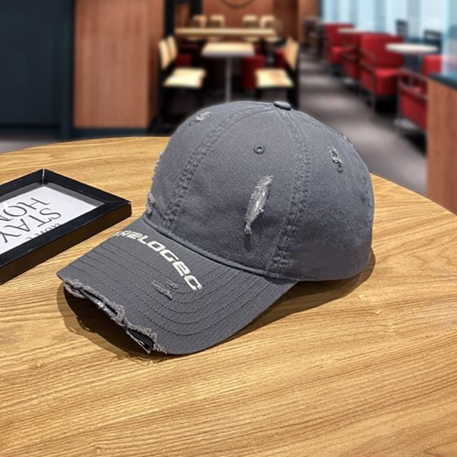 Cap Baseball Lettering Embroidered Distressed