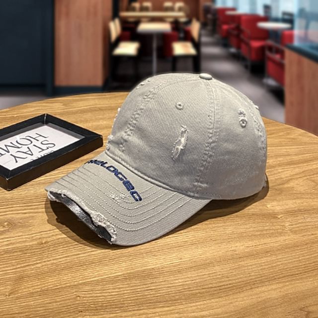 Cap Baseball Lettering Embroidered Distressed