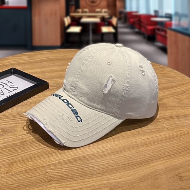 Cap Baseball Lettering Embroidered Distressed