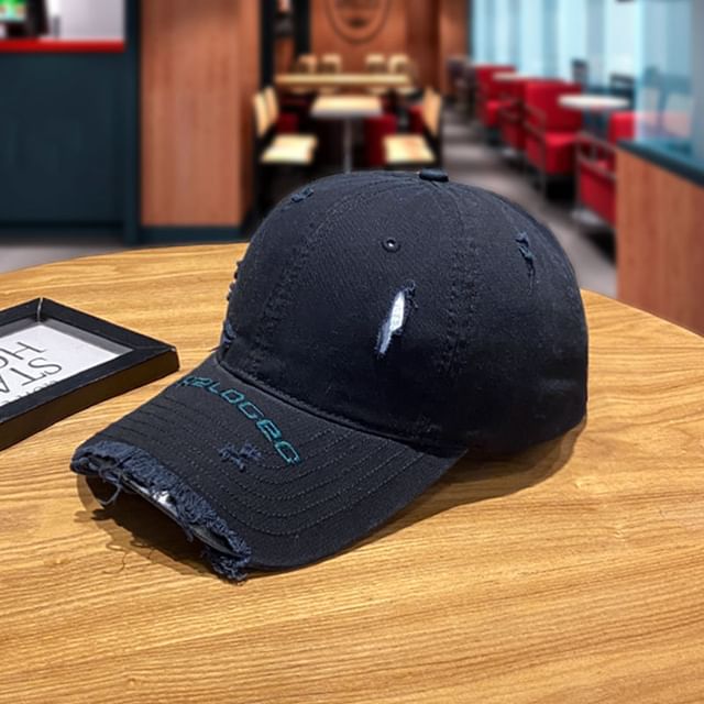 Cap Baseball Lettering Embroidered Distressed