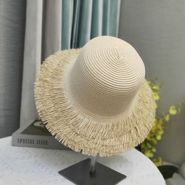 Plain Straw Hat Sun Fringed