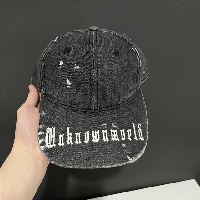 Baseball Cap Lettering Washed Denim Embroidered