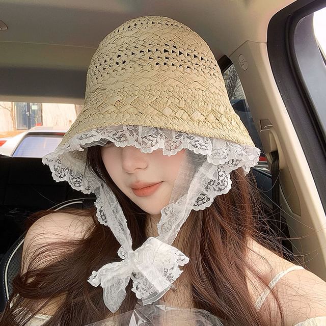 Trim Straw Lace Hat Bucket