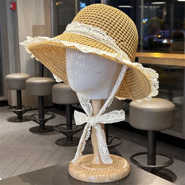 Hat Lace Trim Knit Sun Perforated