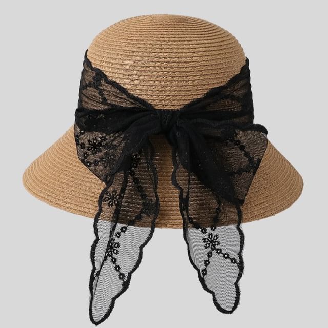 Hat Bow Straw Lace Sun