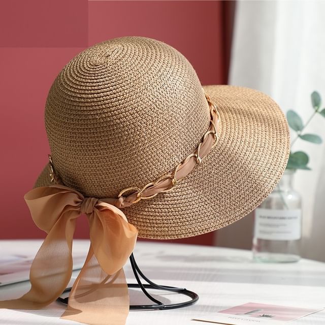 Chained Straw Sun Hat Bow