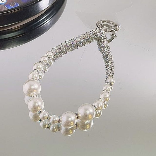 with Pad Phone Strap Lanyard Pearl Rhinestone Faux