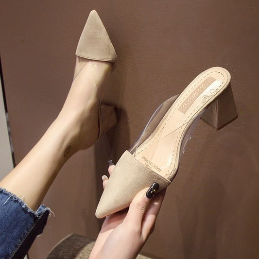 Block Panel Mules Toe Heel Transparent Pointed