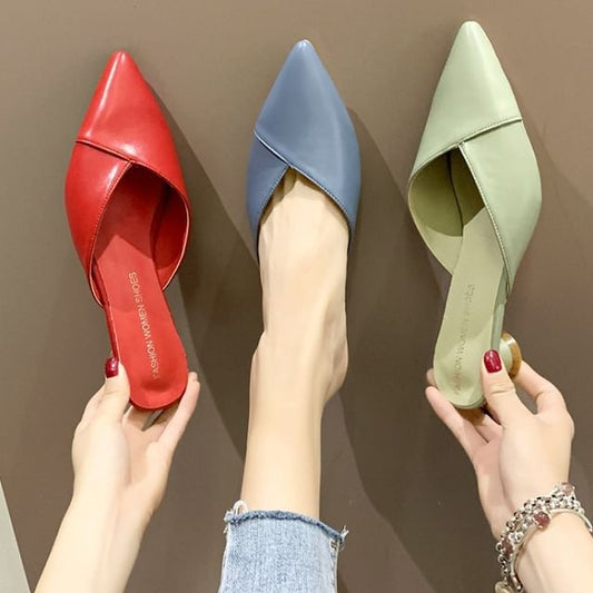 Pointed Toe Heel Kitten Mules